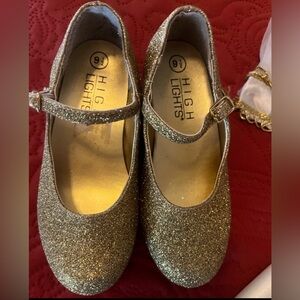 Vintage High Lights Gold Glitter Girl’s Kids Shoes, Size 9.5 Holiday Christmas!